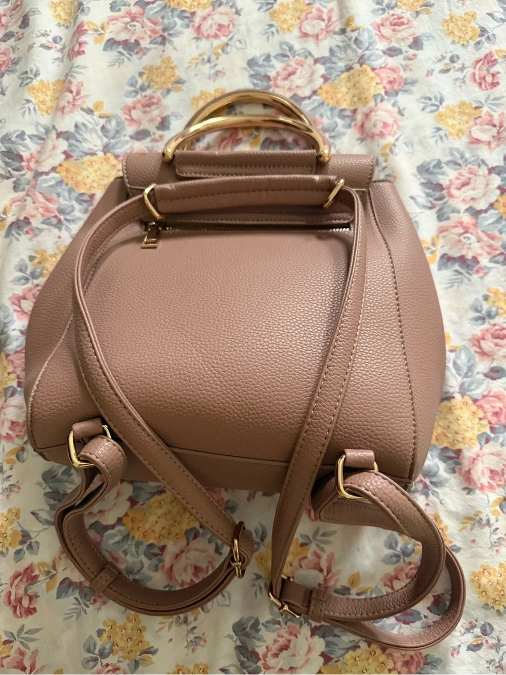 Structured Leather Backpack in Dusty Mauve with Gold Hardware